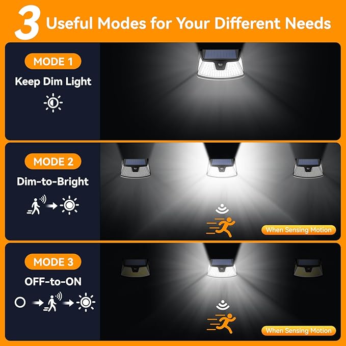 152LED Solar Motion Light Outdoor, 850LM Super Bright 3-Mode Motion Sensor Light, IP65 Waterproof, 270° Wide-Angle Security Light, Solar Powered Flood Lamp for Garden, Wall, Fence, and Garage (6 Pack)
