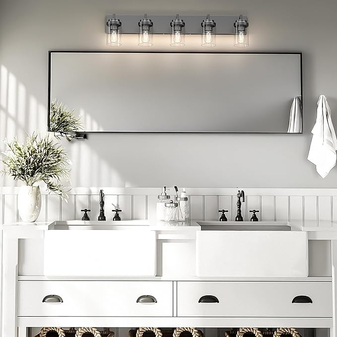 Espird Modern 5-Light Black Bathroom Vanity Light with Clear Glass Shade, 37.4 x 4.7 x 6 inches