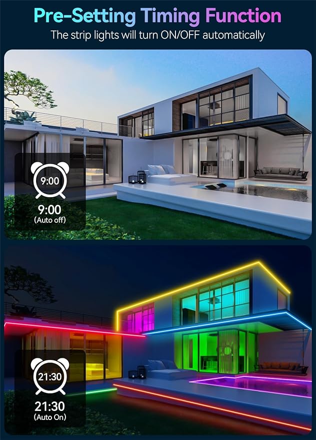 53FT Continuous RGB+IC Outdoor Led Strip Lights Waterproof with RF Remote & Bluetooth Music Sync App Control, Long Color Changing LED Rope Lights,IP67,24V