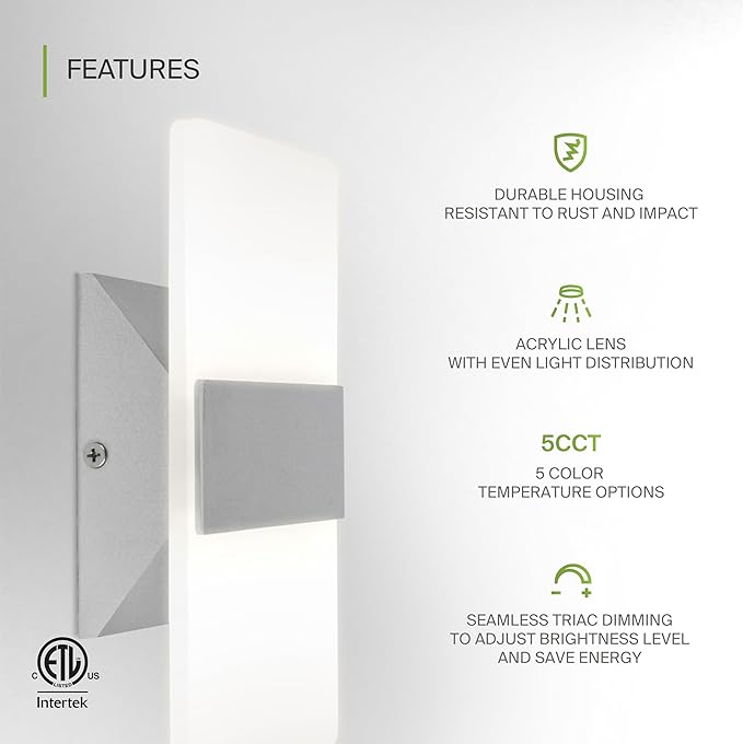 ASD 8 Inch Indoor LED Wall Sconce - 10W 2700K-5000K Dimmable Brushed Nickel Wall Sconce Lights for Living Room, Bedroom, Bathroom, Hallway - Modern Wall Sconces Hardwired, ETL Interior Light, Set of 2