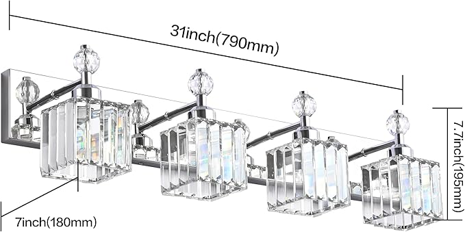 PRESDE Crystal 4 Light Bathroom Vanity Lights Chrom Vanity Light for Bathroom Over Mirror Modern Bath Wall Lighting
