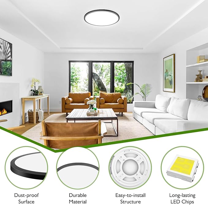 12Inch Flush Mount LED Ceiling Light Fixture Black, 28W 3200Lm Dimmable Modern Recessed Ceiling Lamp, 5000K Daylight White Round Low Profile Ceiling Light for Kitchen Closet Bedroom Hallway, 6-Pack