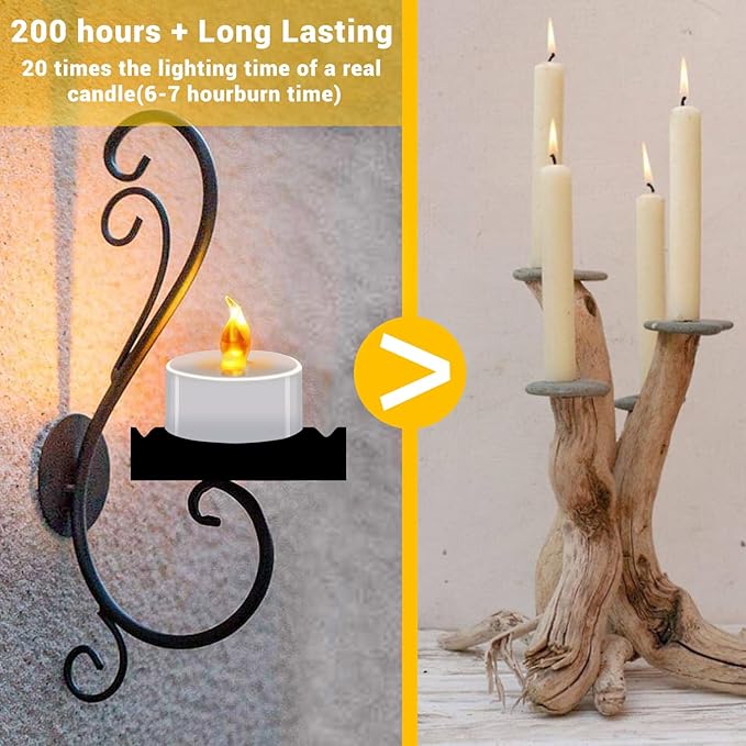 200 Pack LED Tea Lights Bulk, Realistic Flickering Battery Candles (200+ Hours), Warm Amber Flameless Votives for Church Vigils, Restaurant Ambiance, Spa & Wedding Reception (Warm Yellow)