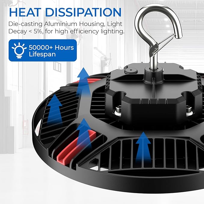 CINOTON 210W UFO LED High Bay Light, Aluminum LED Shop Lights with 31500LM, 5000K Commercial Bay Lighting for Warehouse Garage Workshop Factory, 6' Cable & Safety Rope, ETL Listed 2 Pack