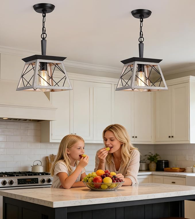 Q&S Farmhouse Dining Room Pendant Light Fixture,1-Light Industrial Hanging Lights for Hallway Entryway Patio Kitchen Island UL Listed