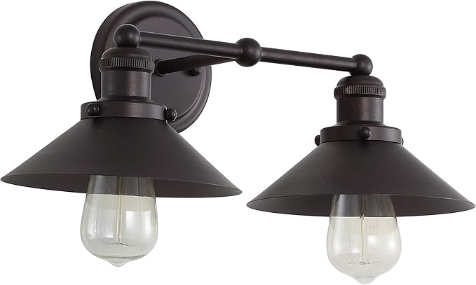 JONATHAN Y 17.5" Oil Rubbed Bronze 2-Light Industrial Farmhouse Metal Vanity Light Wall Sconce, Metal Shade for Bathroom Mirror, Kitchen, Entryway, LED Bulb Included (JYL7427A)