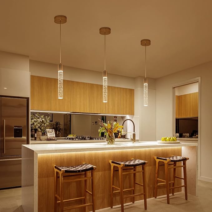 Modern Pendant Light with Adjustable Height - 3PCS Brushed Nickel & Clear Glass Cylinder Island Lights, 3000-6000K Dimmable Kitchen Pendant Lighting for Kitchen Island, Dining Room, Bar Counter