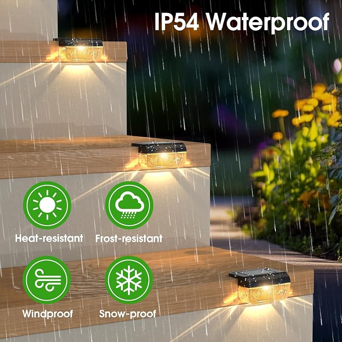 Eyrosa Solar Deck Lights Outdoor Waterproof Warm White 12 Pack | Solar Lights for Outside, Stairs, Step, Fence, Yard, Garden, Patio, Pool, Railing