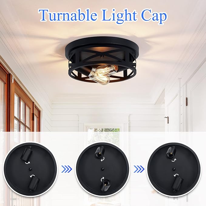 Flush Mount Ceiling Light Fixture,Black 2-Light Hallway Light Fixtures Ceiling,Light Fixtures Ceiling Mount for Farmhouse,Kitchen,Hall,Bedroom,Bathroom (2 Pack)