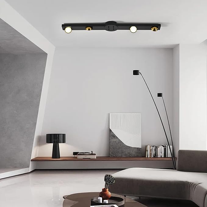 Garwarm Modern Ceiling Light Track Lighting, 31.5 Inch Dimmable LED Kitchen Ceiling Light Fixture with Remote 4-Light LED Chandelier Wall Sconce for Bedroom Dining Room Black