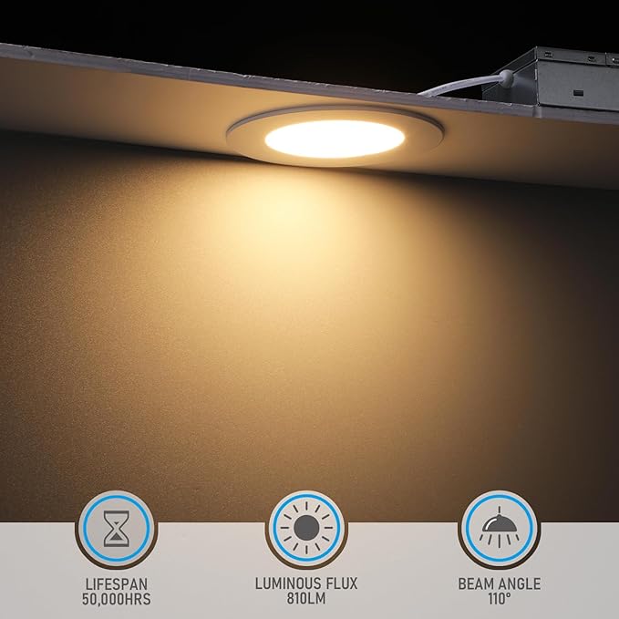 TORCHSTAR Basic Series 12-Pack 4 Inch Ultra-Thin LED Recessed Lighting with Junction Box, CRI90, Aluminum, 3000K Warm White, 5%-100% Dimmable Slim Recessed Downlight, 9W 810LM, ETL and Energy Star