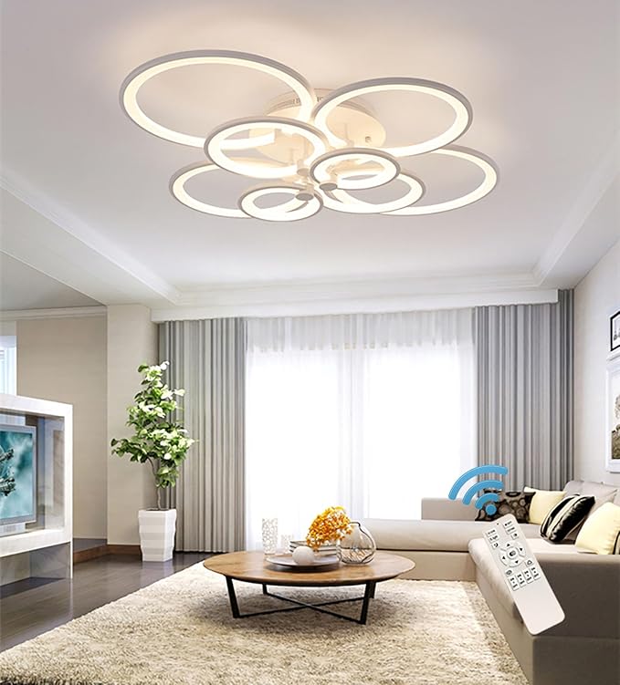 Ganeed Modern LED Flush Mount Lighting Fixture,Dimmable 8-Head Close to Ceiling Light Acrylic Chandeliers for Bedroom Living Room Dining Room Kitchen Office(100W/3000-6500K)