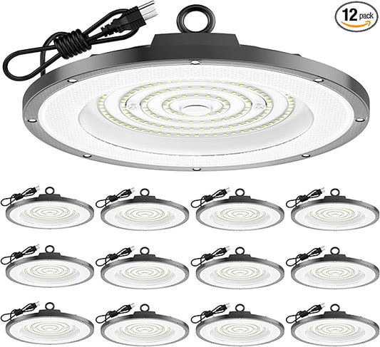 AIKVSXER LED High Bay Light UFO Shop Light 200W 30000LM 6000K Daylight Super Bright IP65 Waterproof for Warehouse Garage Barn Factory Workshop 5FT Cord with US Plug 12 Pack