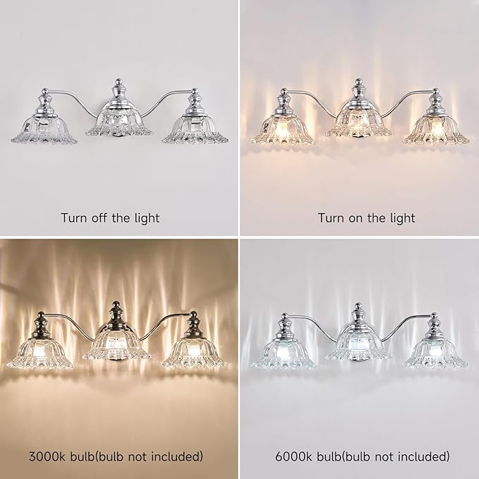 XIEDUN Chrome Vanity Light 3 Light Bathroom Lights Vanity Lights for Bathroom Bathroom Light Fixtures