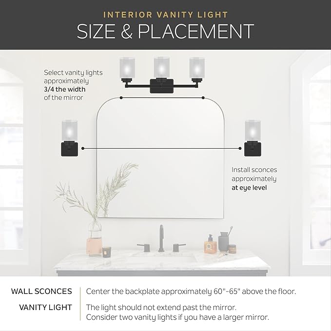 Kichler Farum 26" 3-Light Bathroom Vanity Light Fixture with Opal Glass in Champagne Bronze for Mirror, Modern Wall Mount Over Single or Double Vanity (26" W x 9.5" H), 55155CPZ
