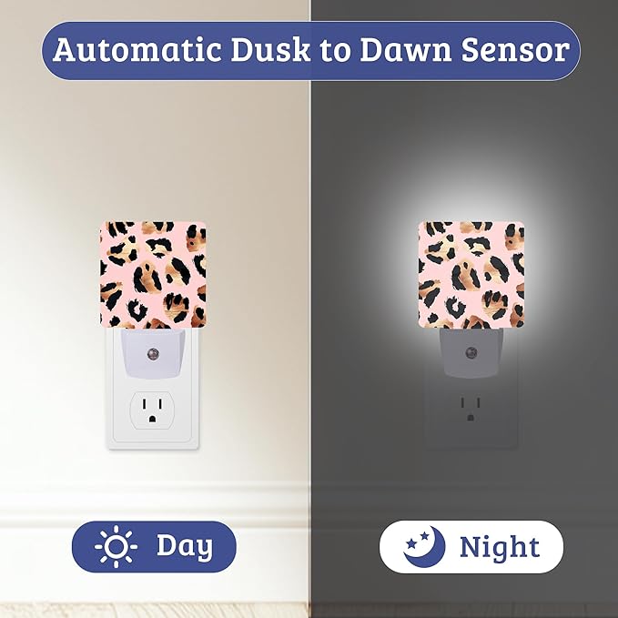 Pink Leopard Night Light, Plug-into Wall Nightlight Lamp with Dusk to Dawn Sensor, Led Lamp 0.5W Energy Efficient for Boys Girls Women Men Gifts, Home Decorative