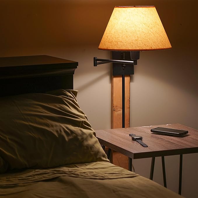 Kira Home Cambridge 15" Modern Swing Arm Wall Sconce with Opaque Empire Paper Shade, 2-in-1 Plug in or Hardwired Wall Lamp with 3-Way Switch, Black Finish