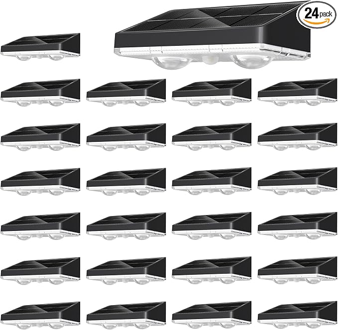NIORSUN Solar Fence Lights,24 Pack Solars Deck Light,Warm White Color,Outdoor Bulb Waterproof Led IP65,Power Patio Lamp with Lenses for Outside/Backyard/Railing/Yard(Black)