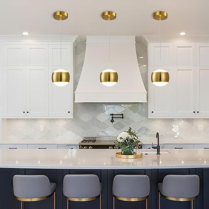 Modern Gold LED Dimmable Pendant Light fixtures,6″ Island Pendant Lighting for Kitchen Island Dinning Room,Bedroom,Bar, Kitchen Island Ceiling Hanging Light Fixtures(gold-1-Pack)