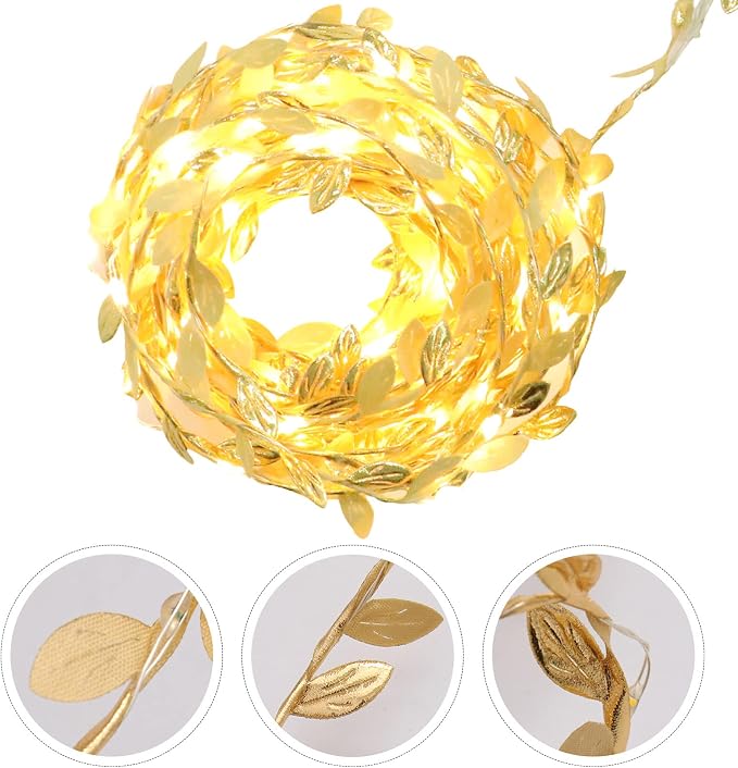 Uonlytech Gold Leaves String Light 100 LED Rattan Fairy Light Battery- Powered Copper Wire Light Window Curtain Haing Lamp for Indoor Outdoor Home Tree Garden Decor