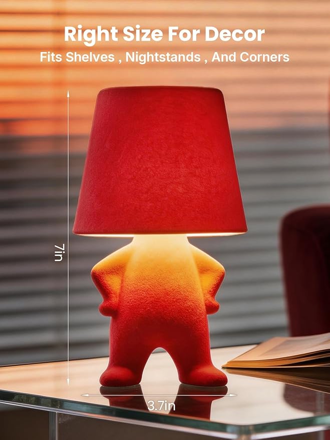 Modern Table Lamp for Youth: Rechargeable Cute Light for Kids Child Teen - Gift for Birthday Christmas Halloween Easter (Red)