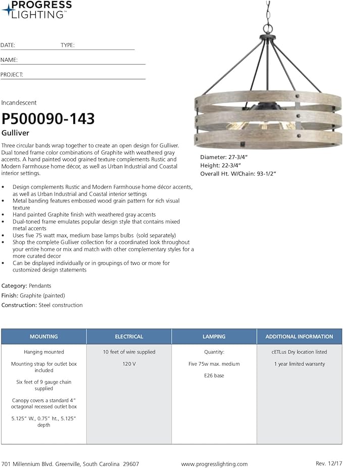 Gulliver Collection 5-Light Coastal Pendant Light Graphite