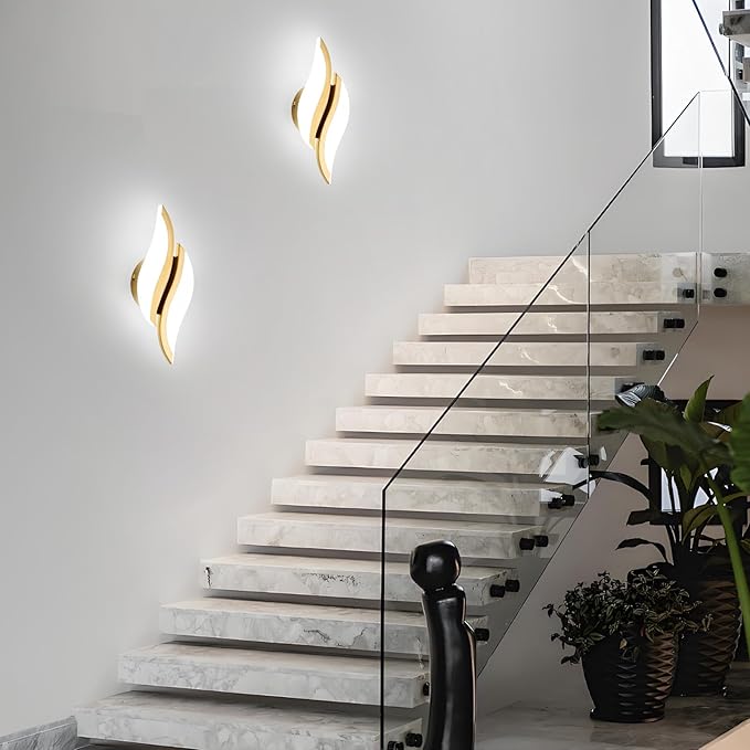 CANEOE 2Packs Modern LED Wall Sconce 6000K Gold Indoor Wall Light Fixtures Acrylic Wall Sconce Lighting for Living Room Bedroom Bedside Bathroom Hallway Stairway Wall Lamp (Gold, 2 Packs, 6000K)