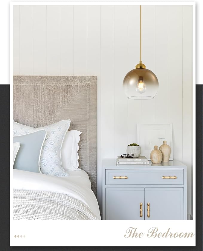 Modern Gradient Gold Glass Pendant Light，7.8-Inch Globe Adjustable Hanging Pendant Light for Bedroom Kitchen Island Dining Room Stairwell
