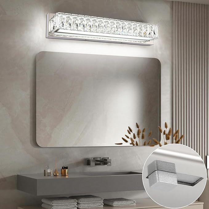 ZUZITO Crystal Vanity Lights for Bathroom 18W LED Bathroom Light Bar Modern Chrome Lighting Fixtures Over Mirror for Bath 22.8 inch
