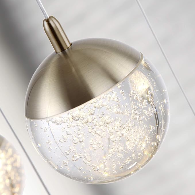 contec development Galaxy 5 Mini Pendant Crystall Ball Lighting Brass - LED Hanging Light Fixture: Kitchen Island, Bar, Foyer - Cluster Pendants - Dimmable, Adjustable Wire, Lamp Bulb Included