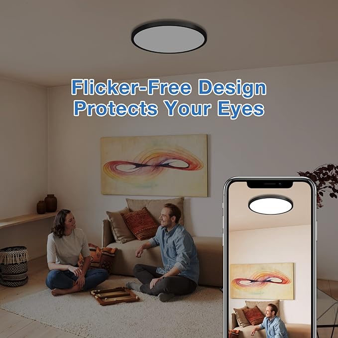CycevSun 15.8 Inch Black Blush Mount Ceiling Light, Dimmable & 3000K-4000K-5000K Selectable - 24W Low Profile Slim Surface, 2 Pack