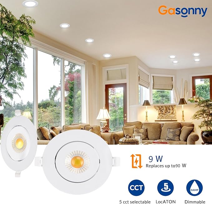 4 Inch Led Recessed lights Ultra-Thin Adjustable Eyeball Gimbal LED Recessed Lighting with Junction Box 9 Watts 750Lm Dimmable ceiling light ETL Listed (2700K/3000K/3500K/4000K/5000K Option 6Pack)