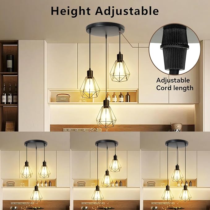 LTBLIGHT 3-Light Farmhouse Pendant Light Fixture, Vintage Hanging Lights with 1.2m Adjustable Cord, Ceiling Lighting for Kitchen Island Dining Room Hallway, E26 Base (Bulbs Not Included)