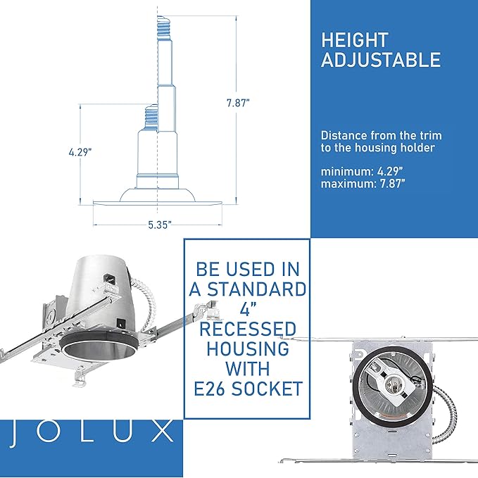 Jolux 4 Inch Adjustable 5CCT LED Can Light Retrofit, 2700K-5000K CCT Selectable, 6W=40W 500LM, Dimmable E26 Base, Bevel Trim, Recessed Lighting for Home Kitchen Bedroom, 4-Pack