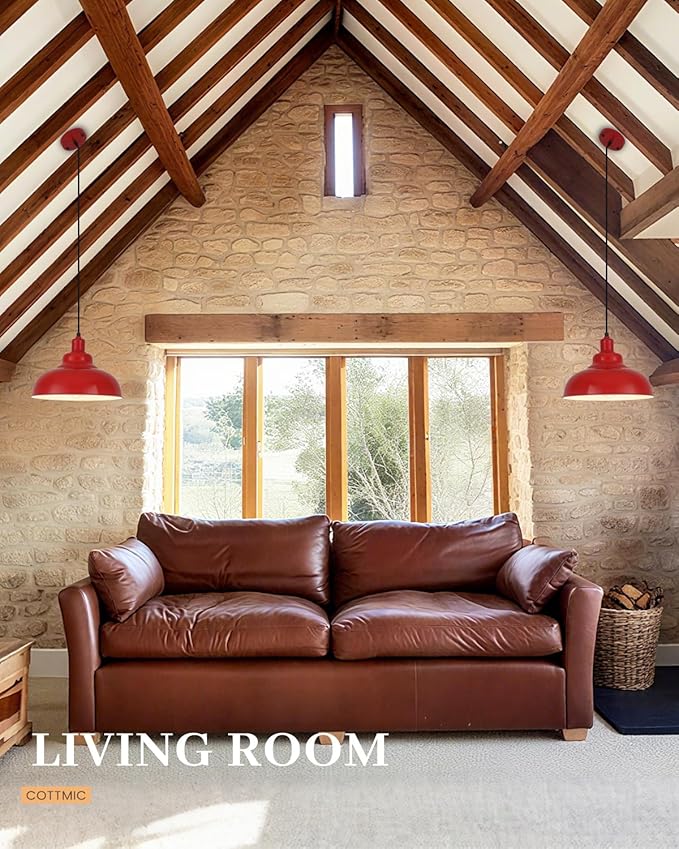 Red Farmhouse Pendant Lights, Modern Pendant Light, 11.4in Pendant Lights Kitchen Island, Adjustable Height, 2 Light Industrial Pendant Light Fixtures for Dining Room,Bedroom, Hallway