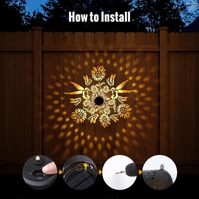 Solar Decorative Mandala Lights 2 Pack, Solar Fence Wall Step Deck Lights Outdoor Garden Decor with Hummingbird Sunflower Theme for Yard Art Porch Patio Backyard Garden Decor, Gifts for Mom Women