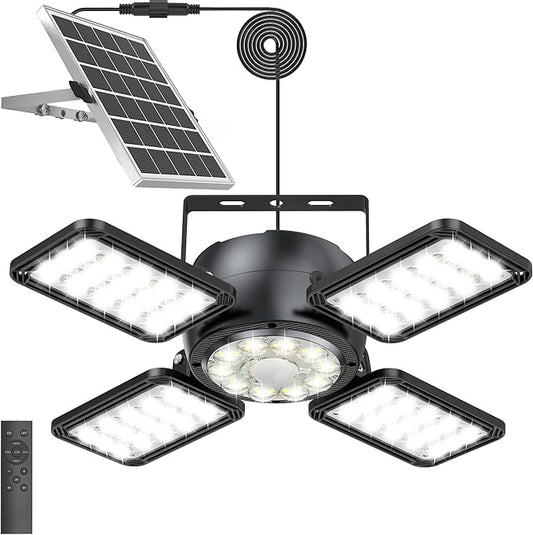 INXPHY Solar Shed Light Outdoor Indoor, Upgrade 6500K 1200Lumen 174 LEDs Motion Sensor Pendant Light, 120°Adjustable 4+1 Solar Powered Lights Camping Plants Garage Waterproof Remote & Timer