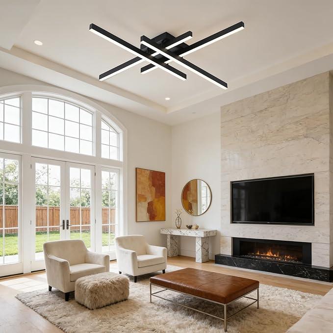 Modern Light Fixture, Modern LED Ceiling Lights, Ceiling Light Fixture for Hallway, Entrance, Cafe,Living Room, Bedroom, Corridor, Porch, Passage Light Fixtures (Black (4-Lights))