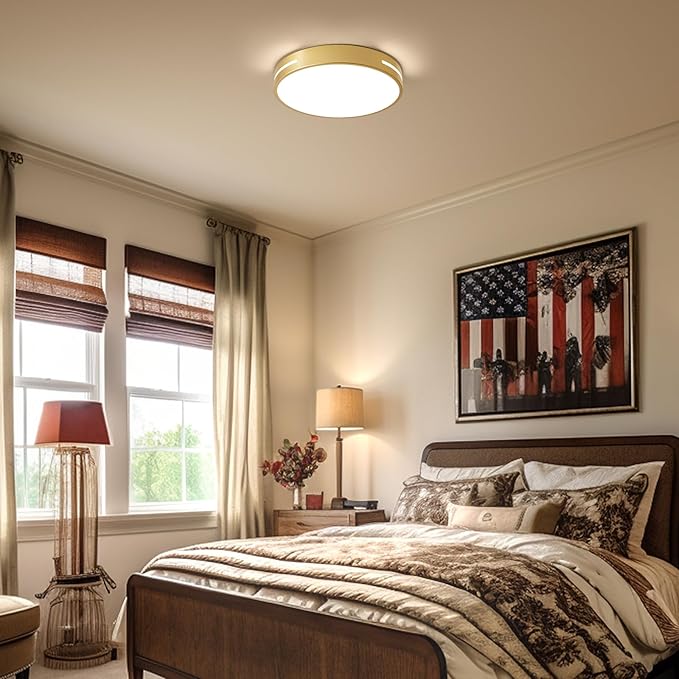 Modern Gold Flush Mount Ceiling Light Mid-Century LED Ceiling Light Bedroom Light Fixture Minimalist Ceiling Lamp for Living Room Kitchen Hallway Bedroom 15.75 Inch