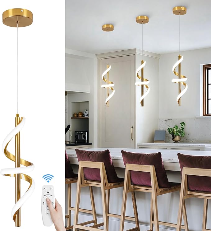 CANEOE Pendant Light Fixtures, Adjustable Modern Pendant Light for Kitchen Island Small Pendant Lighting for Kitchen Island Dining Room Bar Living Room Bedroom,1 Pack (Gold,Dimmable)