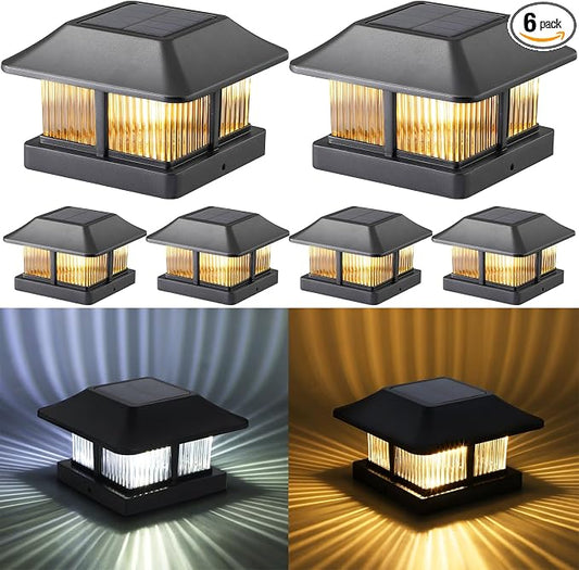 Dynaming 4x4 Solar Post Cap Lights Outdoor with 2 Color Modes, Fence Post Solar Lights Black Shell Brightness LED Lantern Lamps Waterproof for Garden Deck Patio, Fit 4x4 Wooden/Vinyl Posts, 6 Pack