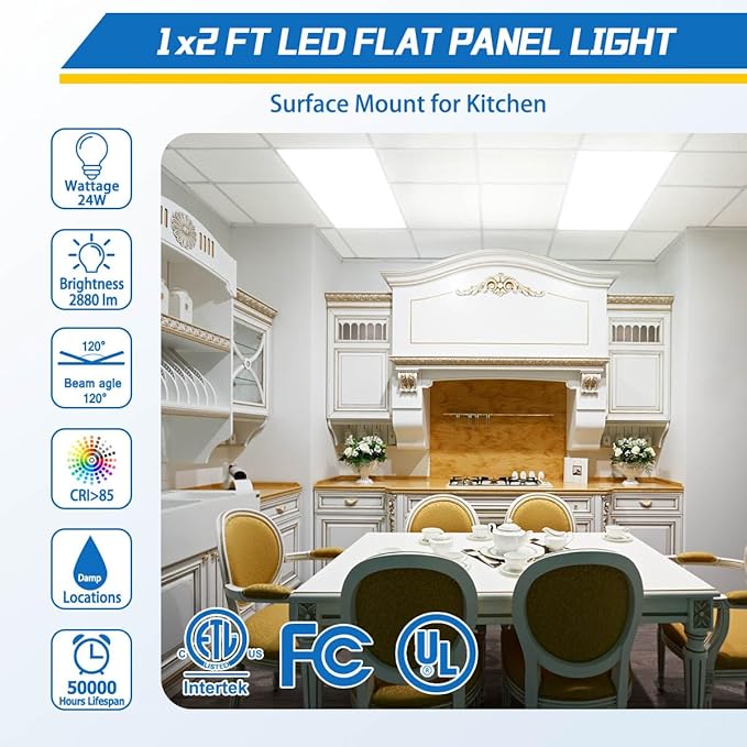 Allsmartlife 1x2 FT LED Flat Panel Light Surface Mount, 24W 2880LM 5CCT 3000K-6000K Selectable, Dimmable Edge-Lit Ceiling Light Fixtures, Flush Mount for Kitchen Garage, White 2-Pack