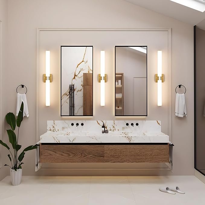 AIJIASI Gold Bathroom Light Fixtures Over Mirror - 31inch Vanity Light Fixture 28W 5CCT Dimmable LED Bathroom Sconce with Acrylic Shade Vanity Light Bar for Mirror Bedroom Living Room
