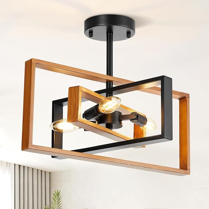 Ceiling Light,3-Light Industrial Flush Mount Ceiling Light,Rotatable Metal Frame Ceiling Light Fixture, Farmhouse Kitchen Lighting Fixtures Ceiling,Dining Room Light Fixture,Living Room,Bedroom