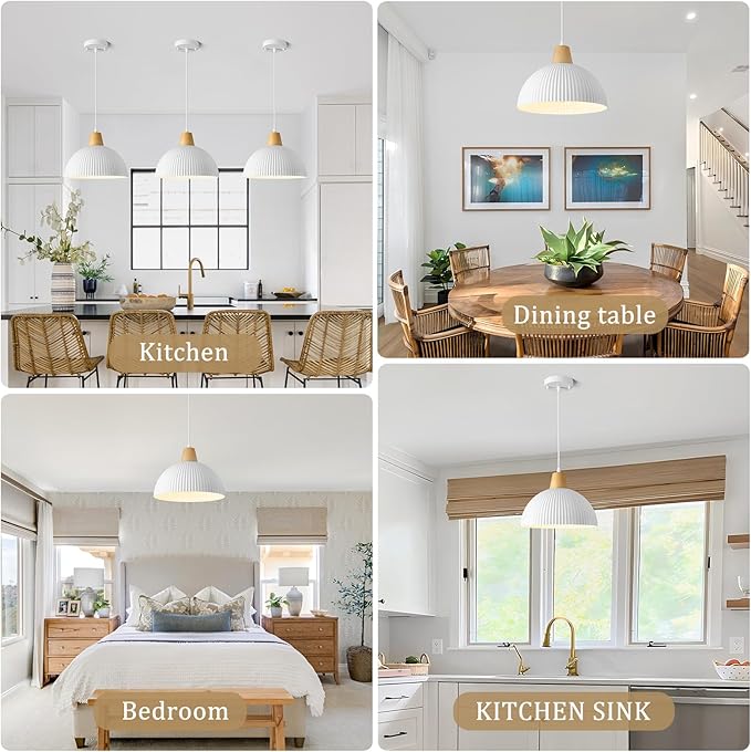 White Pendant Lights Kitchen Island, 11.8" Dome Pendant Light Modern Farmhouse Hanging Light for Dining Room Bedroom Bar Sink