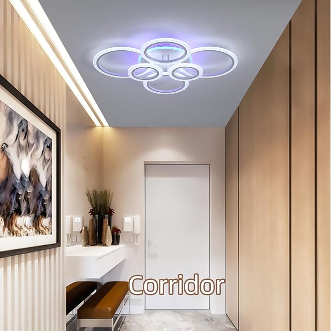 Modern LED Ceiling Light,70W Flush Mount Ceiling Light,Dimmable Ceiling Lights for Bedroom,6 Rings Lighting Fixture LED Ceiling Lamp for Kitchen,Living Room,Laundry Room,3000-6000K,White