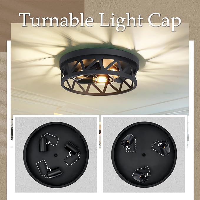 13 inch Black Flush Mount Ceiling Light Fixture,3-Light Light Fixtures Ceiling Mount for Hallway,Hall,Kitchen,Farmhouse (2 Pack)