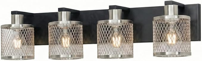 3 Lights Bathroom Light Fixtures Brushed Nickel Vanity Lights 3 Lights Farmhouse Bathroom Vanity Light Vintage Design Wall Sconces Lighting for Mirror Attic Corridor Cellar Wall Lamps