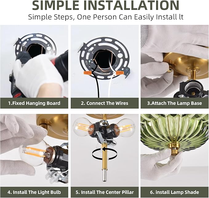 Semi Flush Mount Ceiling Light, 11.8 Inch Gold Vintage Hallway Light Fixture with Green Glass, Close to Ceiling Light for Bedroom Kitchen Living Room Bathroom Foyer, E26 Base