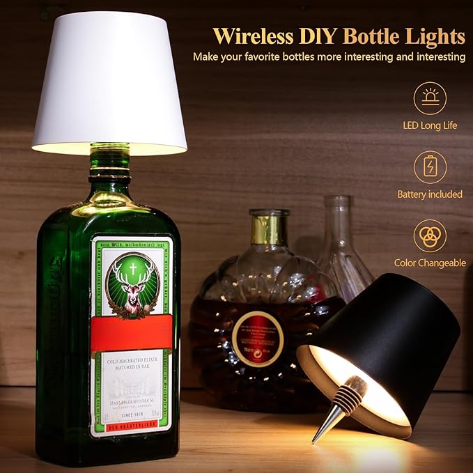 2 Pack Wine Bottle Lamps, 2025 New 3 Color Rechargeable Wireless Bottle Lamps, Bottle Lamp Kit for Liquor Bottles with Touch Dimming for Parties, Restaurants & Home Decor (White)
